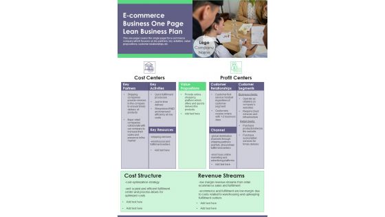 E Commerce Business One Page Lean Business Plan PDF Document PPT Template