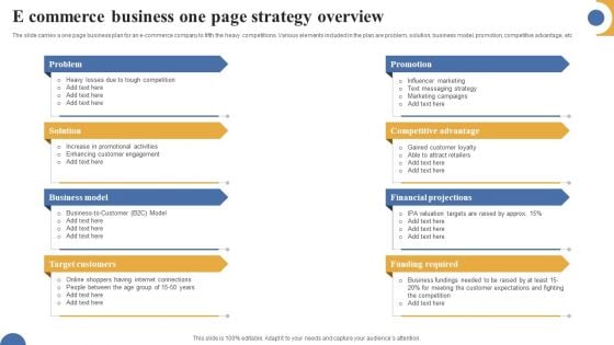 E Commerce Business One Page Strategy Overview Slides PDF