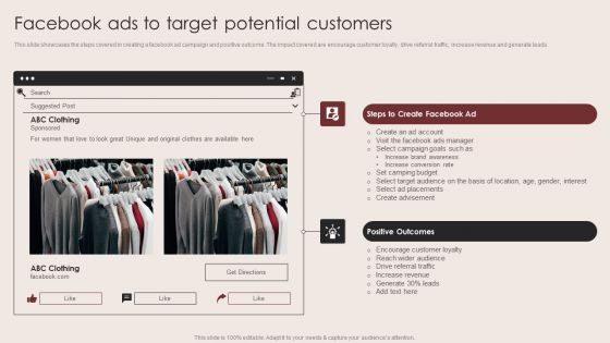 E Commerce Clothing Business Strategy Facebook Ads To Target Potential Customers Information PDF