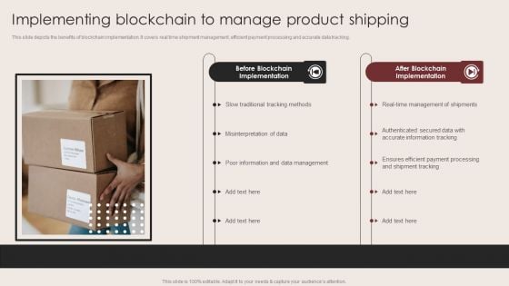 E Commerce Clothing Business Strategy Implementing Blockchain To Manage Product Shipping Summary PDF