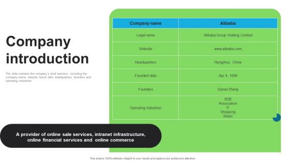 E Commerce Company Investor Funding Elevator Pitch Deck Company Introduction Introduction PDF