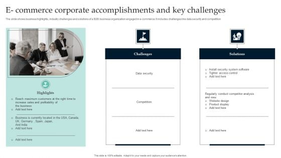 E Commerce Corporate Accomplishments And Key Challenges Clipart PDF
