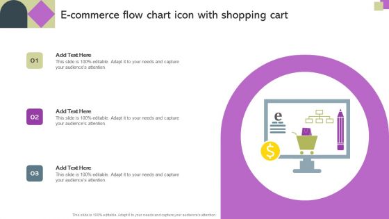 E Commerce Flow Chart Icon With Shopping Cart Ppt Layouts Infographic Template PDF