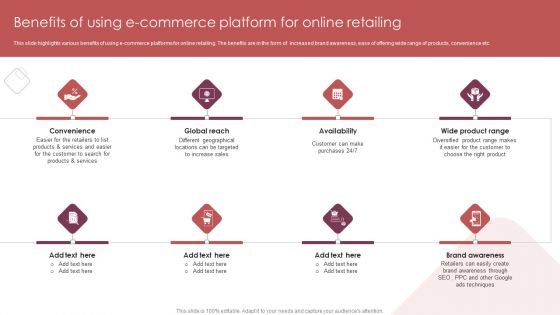 E Commerce Marketing Techniques To Boost Sales Benefits Of Using E Commerce Platform For Online Retailing Professional PDF