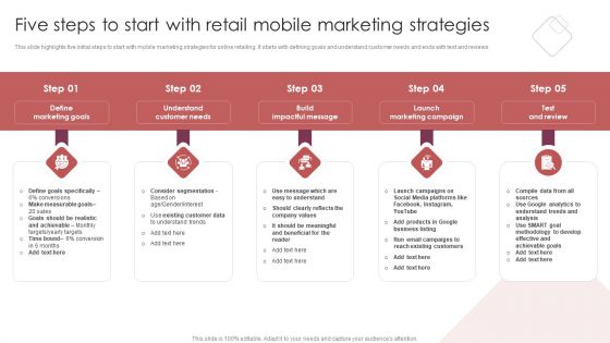 E Commerce Marketing Techniques To Boost Sales Five Steps To Start With Retail Mobile Marketing Strategies Themes PDF