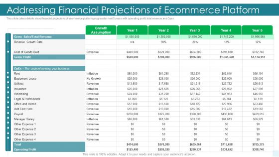 E Commerce Platform Investor Fundraising Elevator Addressing Financial Projections Of Ecommerce Platform Ideas PDF