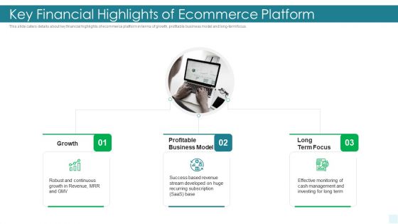 E Commerce Platform Investor Fundraising Elevator Key Financial Highlights Of Ecommerce Platform Brochure PDF