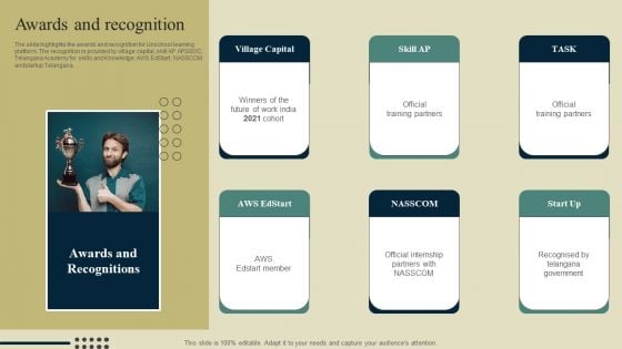 E Learning Platform Company Outline Awards And Recognition Professional PDF E Learning Platform Company Outline Awards And Recognition Professional PDF