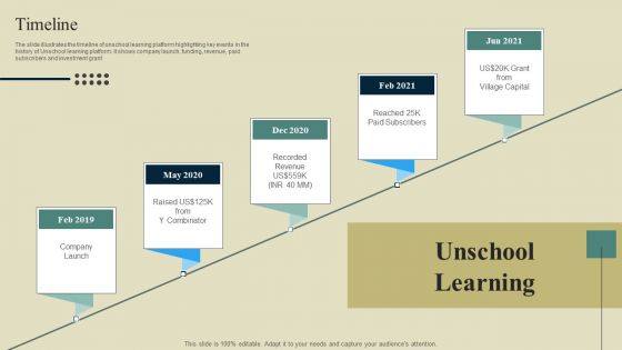 E Learning Platform Company Outline Timeline Formats PDF