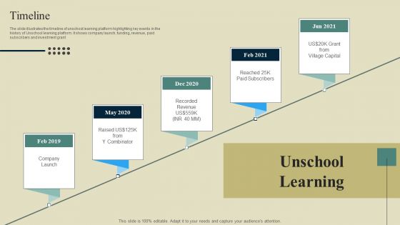 E Learning Platform Company Outline Timeline Formats PDF