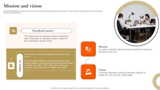 E Learning Platform Company Profile Mission And Vision Formats PDF