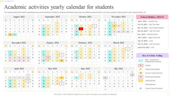 E Learning Playbook Academic Activities Yearly Calendar For Students Sample PDF