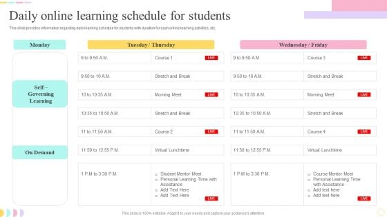 E Learning Playbook Daily Online Learning Schedule For Students Graphics PDF E Learning Playbook Daily Online Learning Schedule For Students Graphics PDF