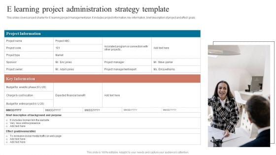 E Learning Project Administration Strategy Template Template PDF