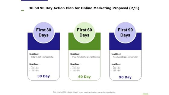 E Marketing 30 60 90 Day Action Plan For Online Marketing Proposal Ppt Infographics Mockup PDF