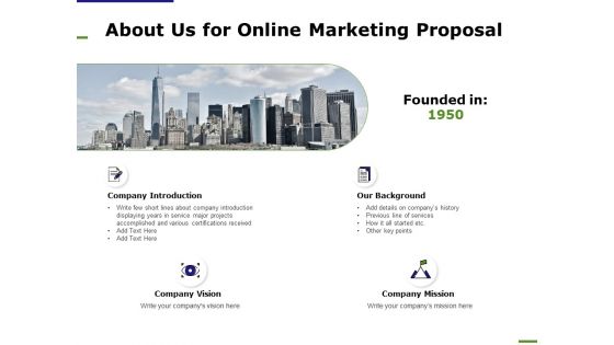 E Marketing About Us For Online Marketing Proposal Ppt Inspiration Themes PDF