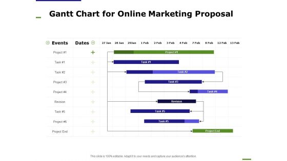 E Marketing Gantt Chart For Online Marketing Proposal Ppt Icon Deck PDF