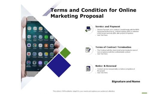 E Marketing Terms And Condition For Online Marketing Proposal Ppt Ideas Tips PDF