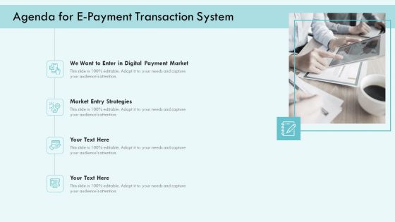 E Payment Transaction System Agenda For E Payment Transaction System Ppt Infographics Introduction PDF