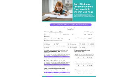 Early Childhood Special Education Outcomes Data Sheet In One Page PDF Document PPT Template