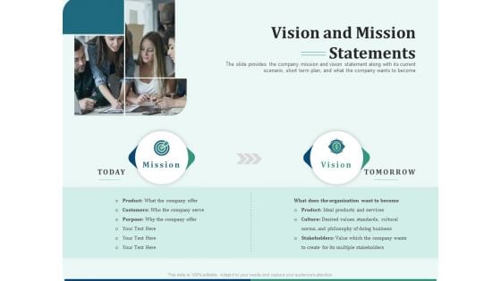 Early Stage Funding Vision And Mission Statements Ppt Infographic Template Graphics PDF