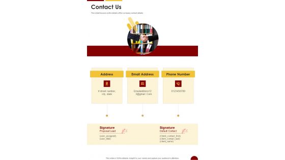Eatery E Commerce Proposal Contact Us One Pager Sample Example Document