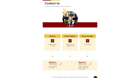 Eatery E Commerce Proposal Contact Us One Pager Sample Example Document