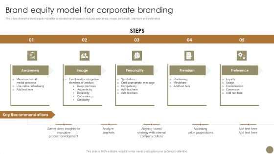 Echniques To Enhance Brand Brand Equity Model For Corporate Branding Infographics PDF