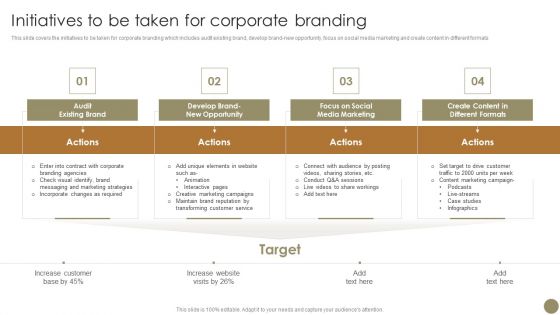 Echniques To Enhance Brand Initiatives To Be Taken For Corporate Branding Infographics PDF