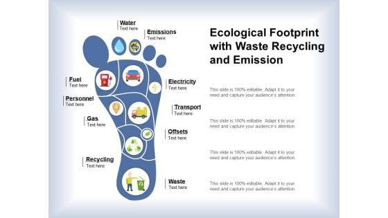 Ecological Footprint With Waste Recycling And Emission Ppt PowerPoint Presentation Infographic Template Styles PDF