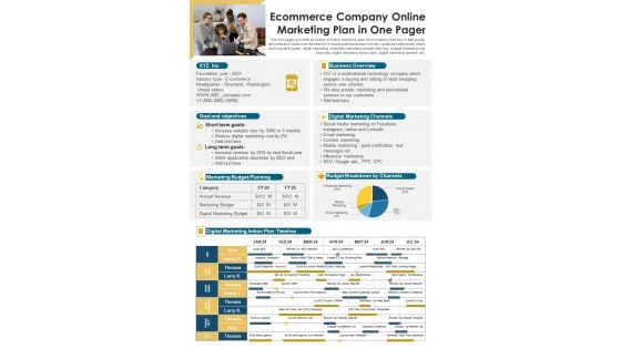 Ecommerce Company Online Marketing Plan In One Pager PDF Document PPT Template