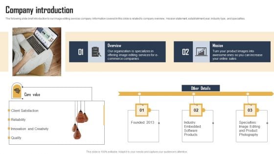 Ecommerce Photo Editing Services Fundraising Deck Company Introduction Professional PDF