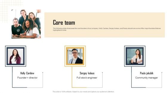 Ecommerce Photo Editing Services Fundraising Deck Core Team Mockup PDF