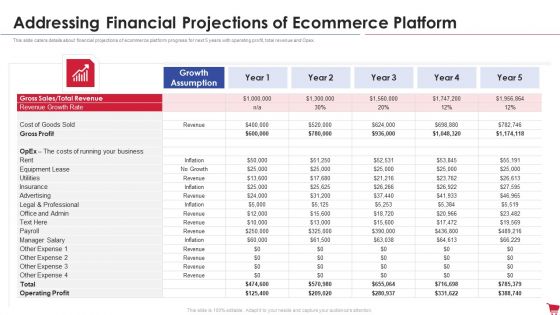 Ecommerce Platform Investor Capital Raising Elevator Addressing Financial Projections Of Ecommerce Platform Microsoft PDF