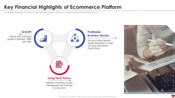 Ecommerce Platform Investor Capital Raising Elevator Key Financial Highlights Of Ecommerce Platform Topics PDF