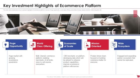 Ecommerce Platform Investor Capital Raising Elevator Key Investment Highlights Of Ecommerce Platform Template PDF