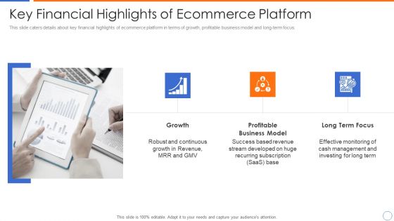 Ecommerce Platforms Fundraising Pitch Deck For Investors Key Financial Highlights Of Ecommerce Platform Elements PDF