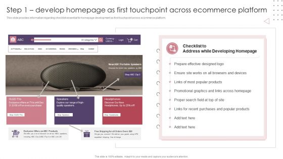 Ecommerce Website Creation Action Steps Playbook Step 1 Develop Homepage As First Touchpoint Across Ecommerce Platform Sample PDF