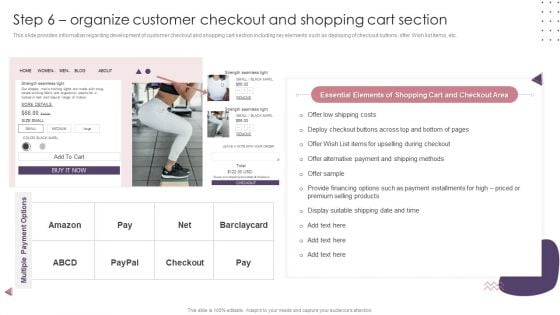 Ecommerce Website Creation Action Steps Playbook Step 6 Organize Customer Checkout And Shopping Cart Section Summary PDF