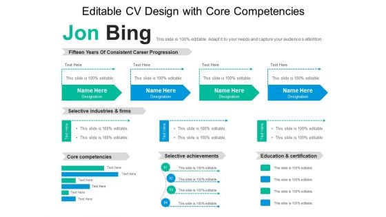 Editable CV Design With Core Competencies Ppt PowerPoint Presentation Pictures Example File PDF