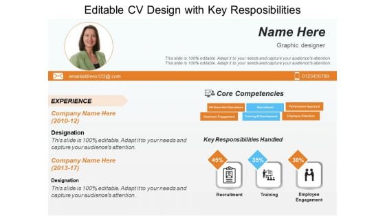 Editable CV Design With Key Resposibilities Ppt PowerPoint Presentation Model Templates PDF