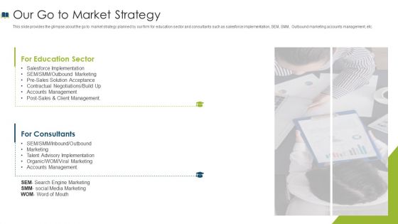 Edtech Investor Financing Elevator Our Go To Market Strategy Guidelines PDF