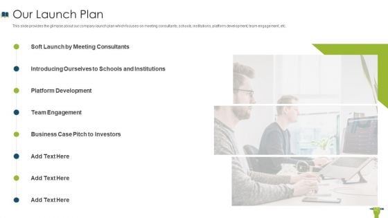 Edtech Investor Financing Elevator Our Launch Plan Formats PDF