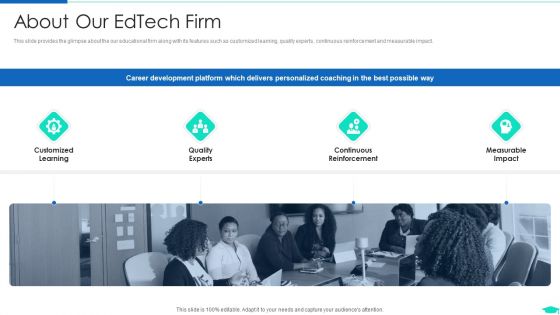 Edtech Pitch Deck Investor Fundraising About Our Edtech Firm Diagrams PDF