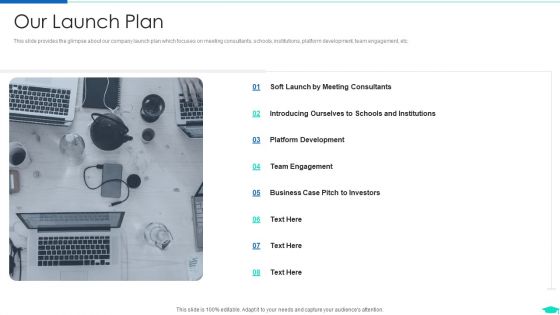 Edtech Pitch Deck Investor Fundraising Our Launch Plan Background PDF