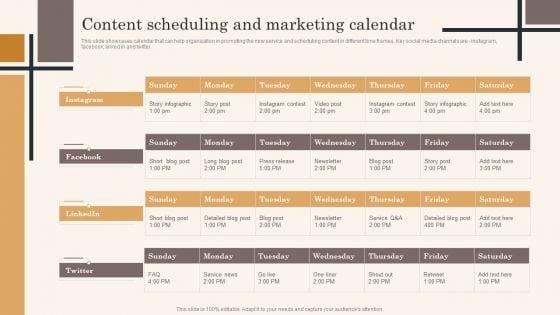 Edtech Service Launch And Promotion Plan Content Scheduling And Marketing Calendar Guidelines PDF