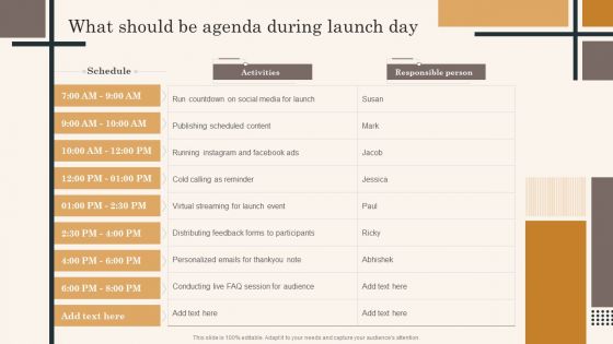 Edtech Service Launch And Promotion Plan What Should Be Agenda During Launch Day Inspiration PDF