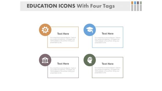 Education Icons With Four Tags Powerpoint Slides