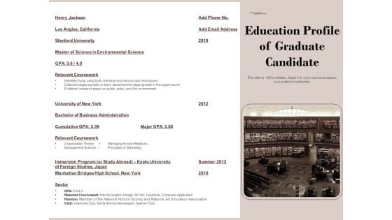 Education Profile Of Graduate Candidate Ppt PowerPoint Presentation File Outline PDF