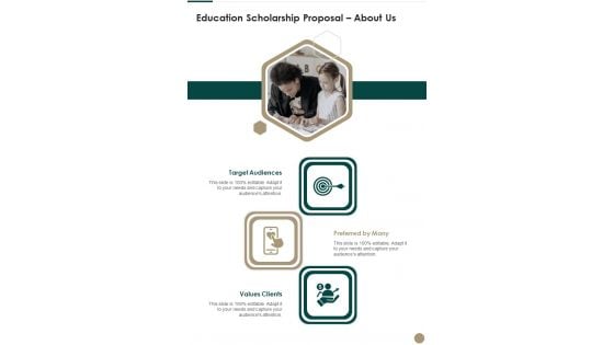 Education Scholarship Proposal About Us One Pager Sample Example Document